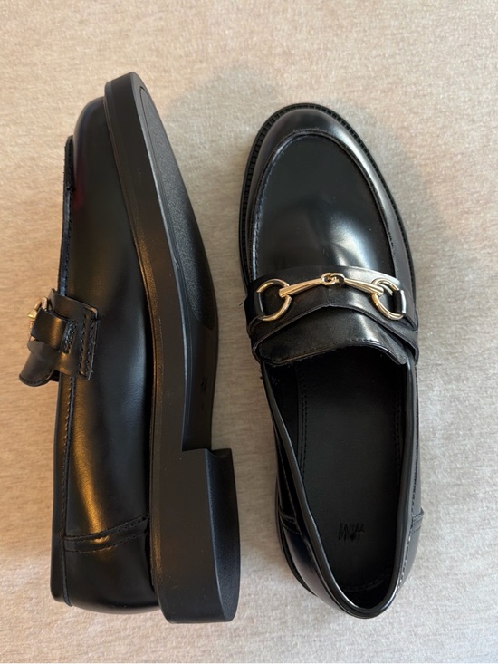H&M Shoes - H&M Black Leather Loafers with Gold Horsebit